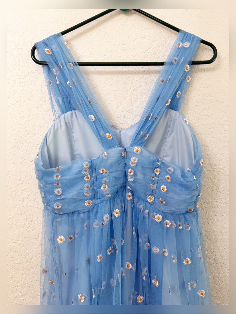 Unique Vintage - Light Blue Floral Mesh Tulle Party Dress - L - Picture 6 of 15